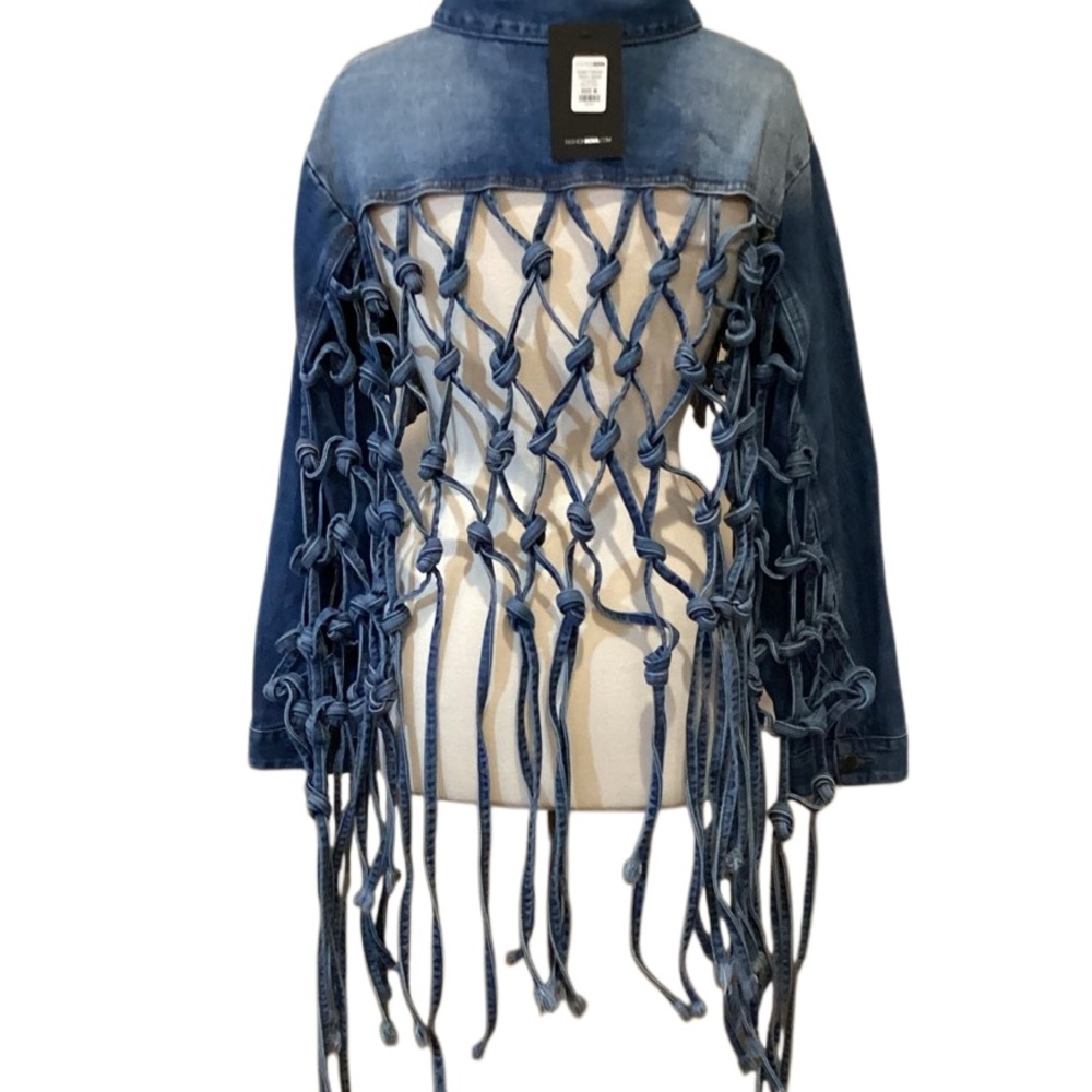 NWT Coachella Fashion Nova Dream Catcher Denim Jacket Fringe Tassels Size M - Picture 7 of 16